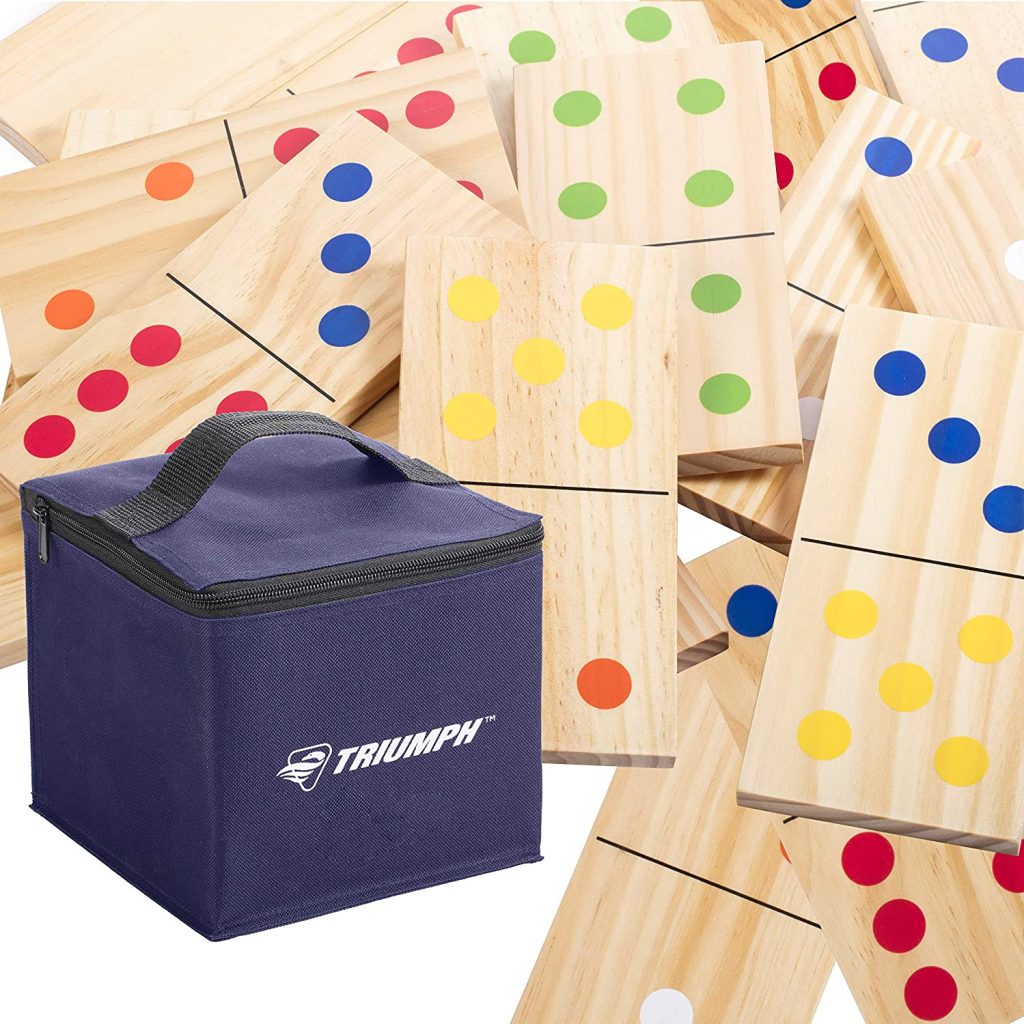 Triumph 28-Piece Wood Lawn Outdoor Large-Format Domino Set Includes Storage Carry Bag - 35-7331-2