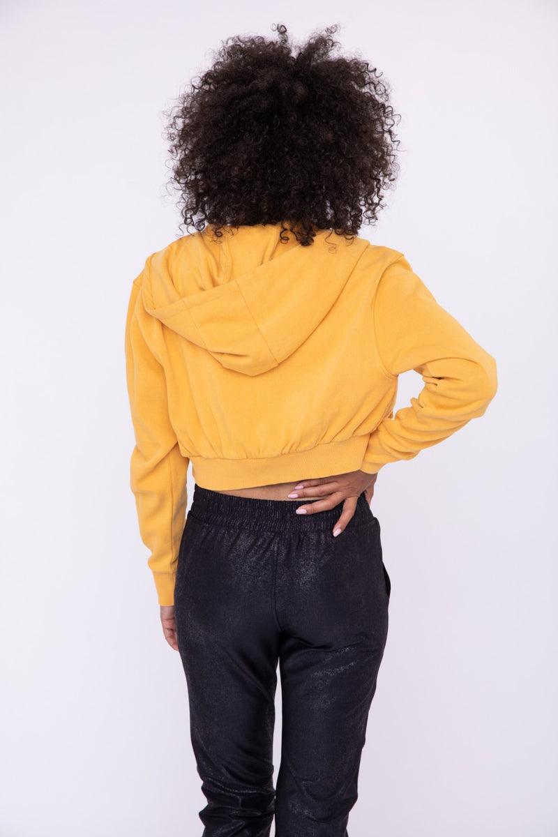 Yellow cropped zip hot sale up hoodie