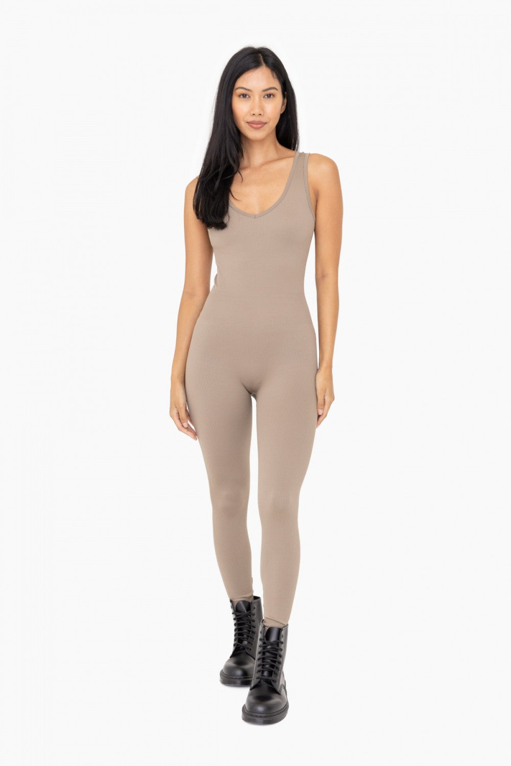 Ribbed Seamless V-Neck Catsuit - AP6388