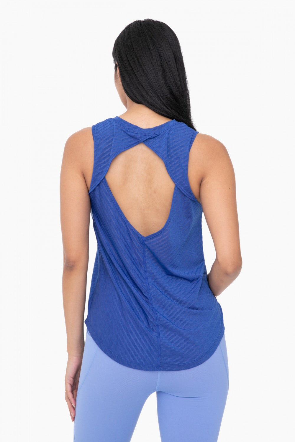 SHEER STRIPE CUT-OUT BACK TOP - AT-B1149