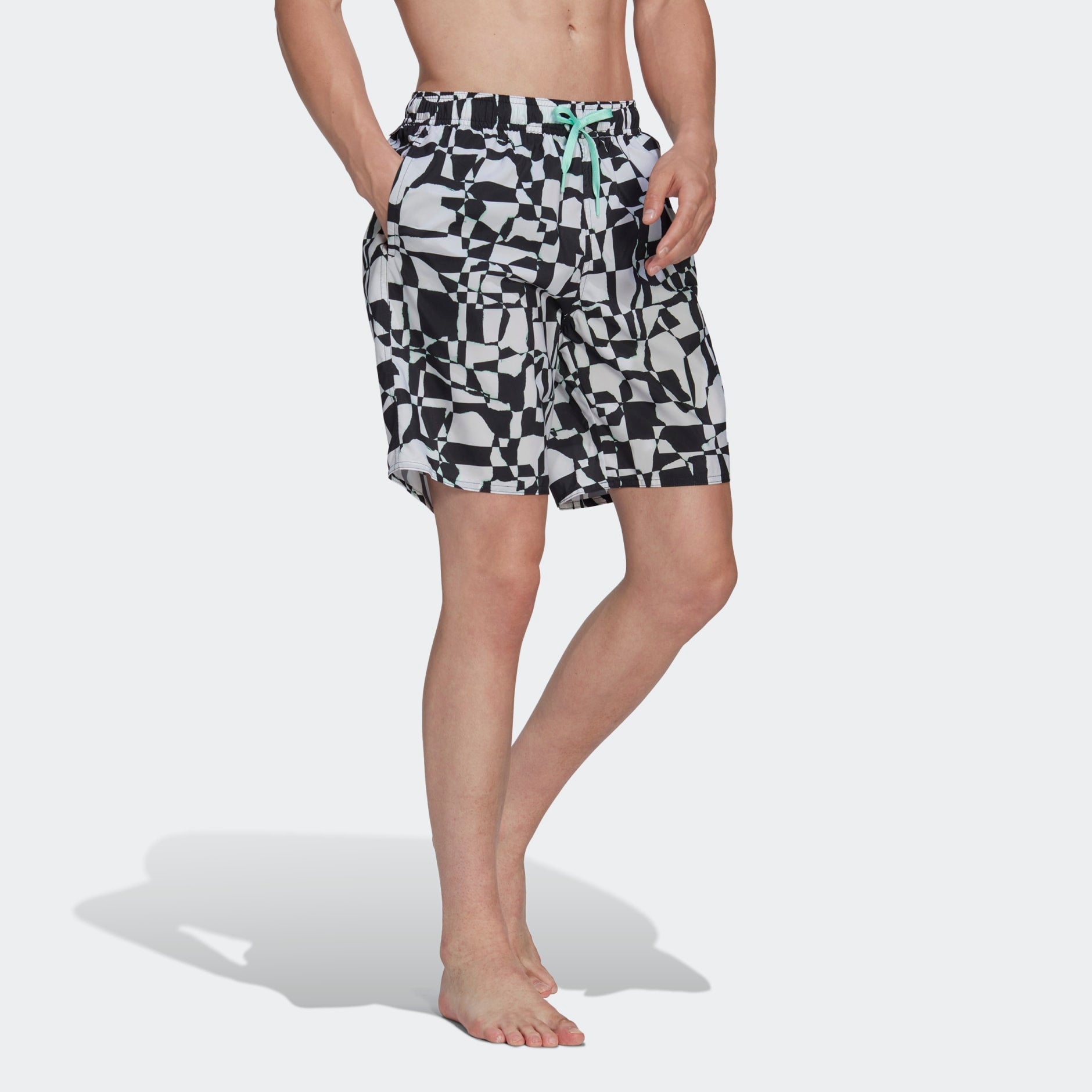 MENS SHREDDED CHECK SWIM SHORTS - HT2153