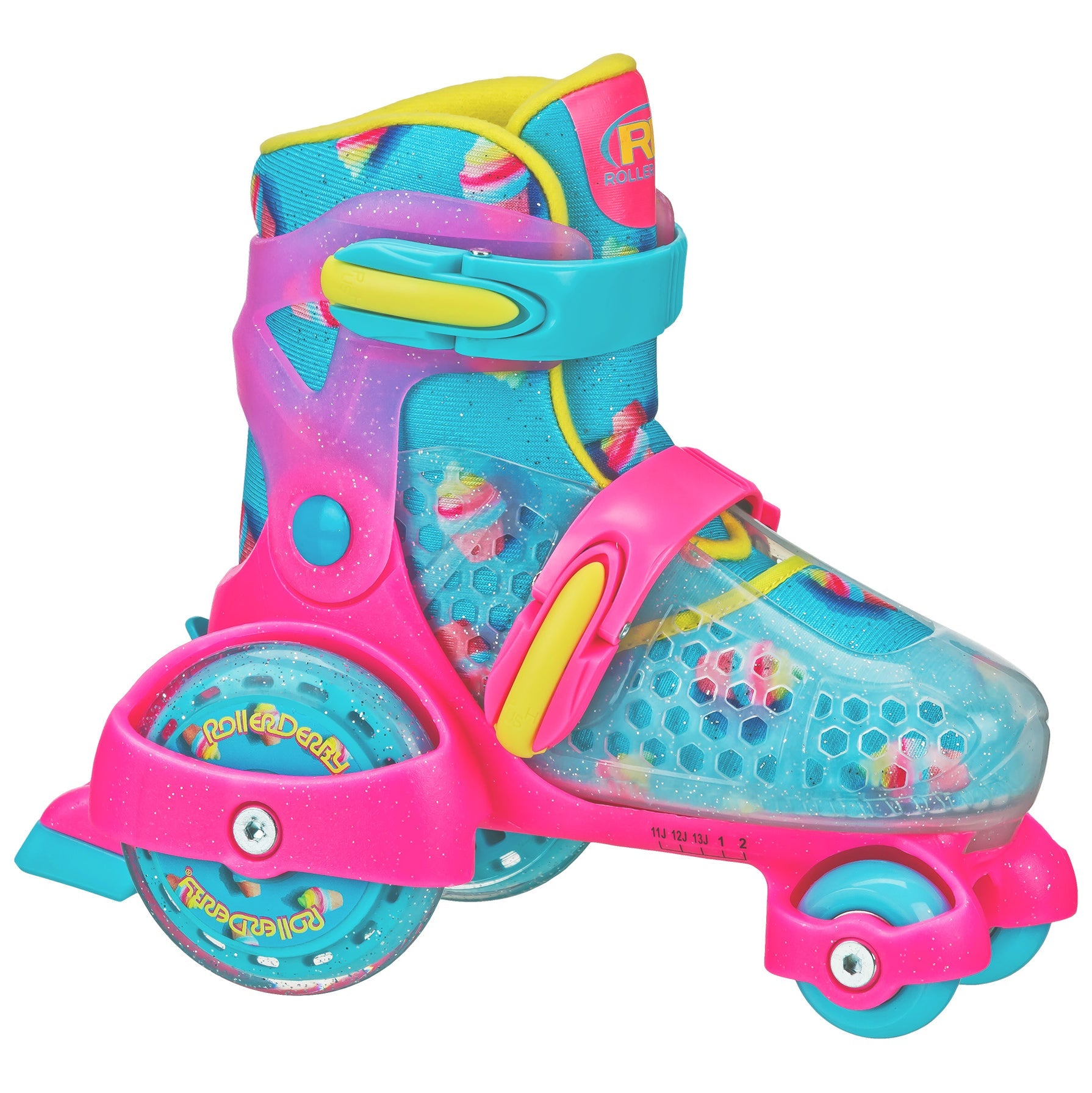 ROLLER DERBY FUNROLL GIRL SIZE 11-2 ADJUSTABLE QUAD SKATES ICE CREAM - 1963CM