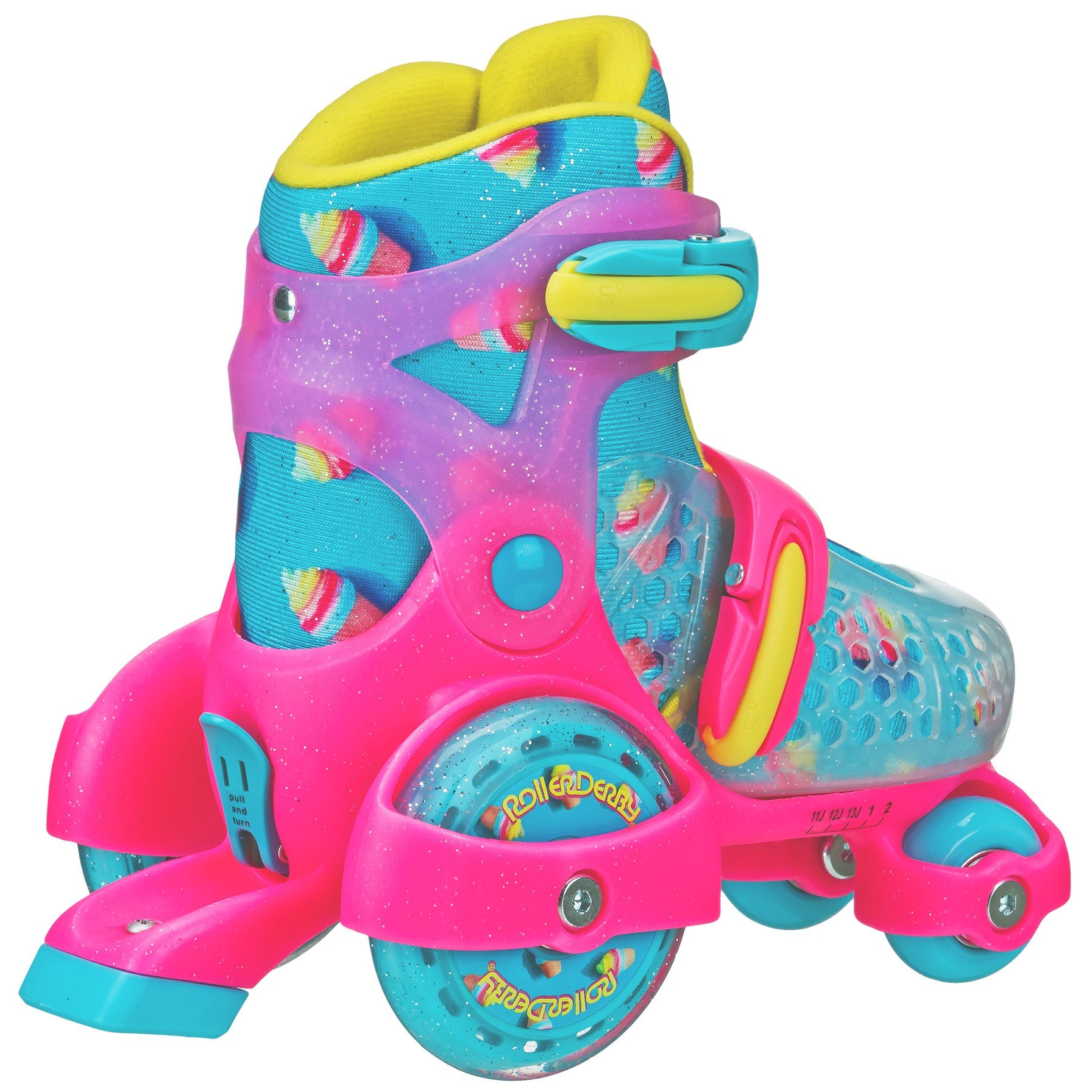 ROLLER DERBY FUNROLL GIRL SIZE 11-2 ADJUSTABLE QUAD SKATES ICE CREAM - 1963CM