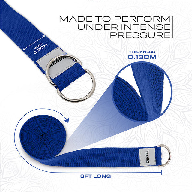 RDX P8 8ft Yoga Strap with D-Ring Buckle Blue - PCB-P8FU