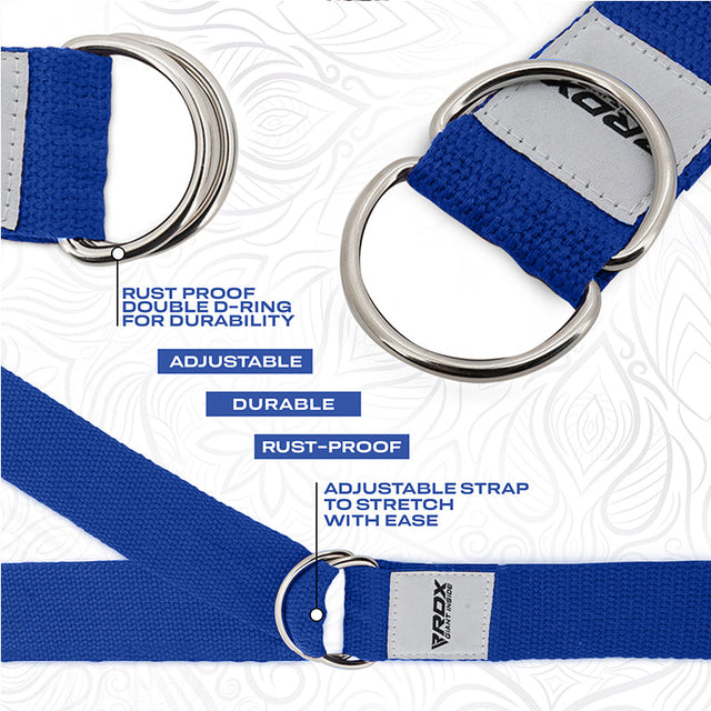 RDX P8 8ft Yoga Strap with D-Ring Buckle Blue - PCB-P8FU