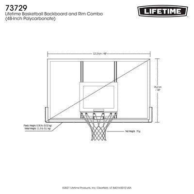 Lifetime Basketball Backboard and Rim Combo (48-Inch Polycarbonate) - 73729