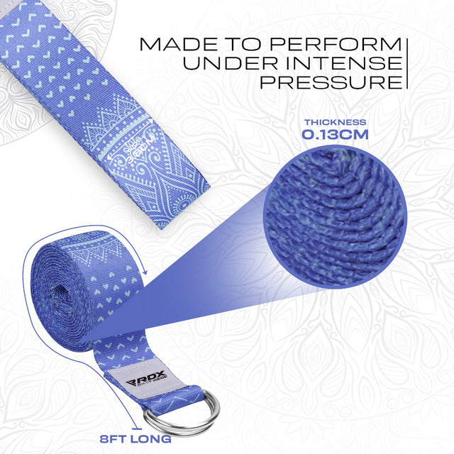 RDX F14 D-Ring Steel Buckle Cotton Yoga Strap Blue - PCB-D8F14