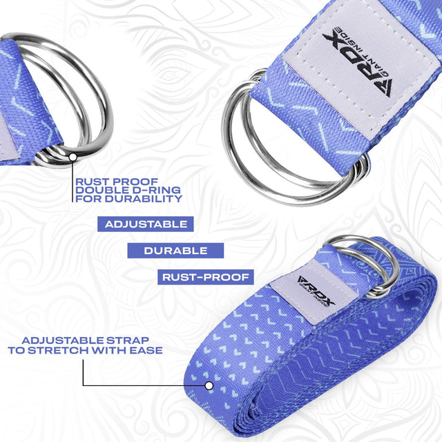 RDX F14 D-Ring Steel Buckle Cotton Yoga Strap Blue - PCB-D8F14