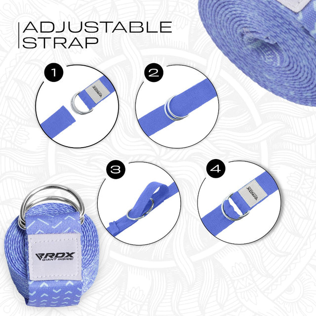 RDX F14 D-Ring Steel Buckle Cotton Yoga Strap Blue - PCB-D8F14