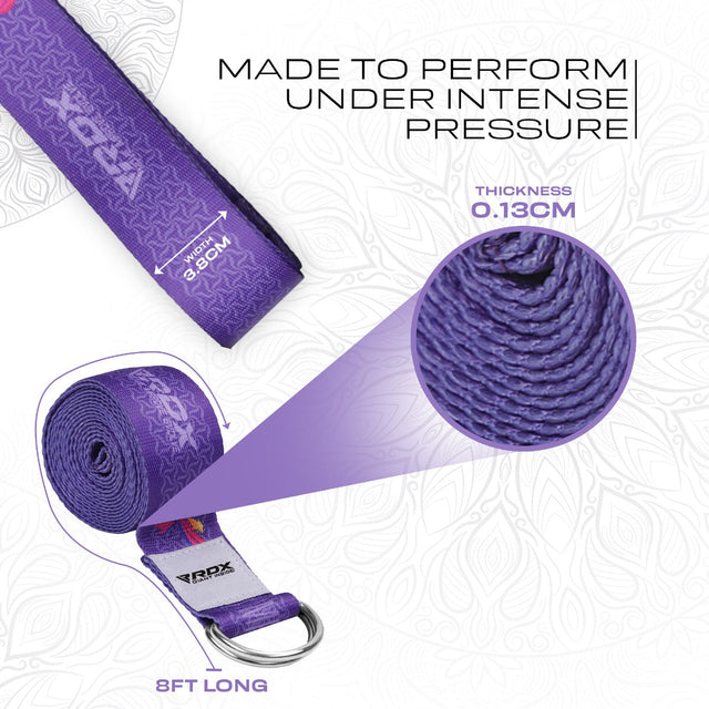 RDX F2 D-Ring Steel Buckle Cotton Yoga Strap Purple - PCB-D8F2