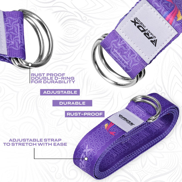 RDX F2 D-Ring Steel Buckle Cotton Yoga Strap Purple - PCB-D8F2