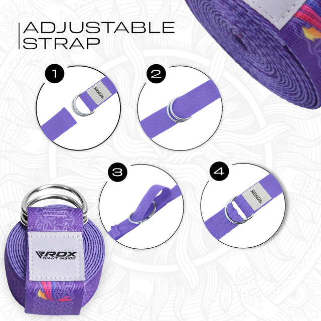 RDX F2 D-Ring Steel Buckle Cotton Yoga Strap Purple - PCB-D8F2