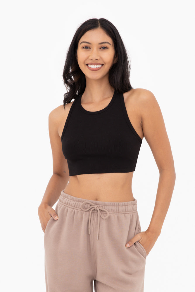 Micro-Ribbed Cropped Racer Athleisure Tank Top - KT11624