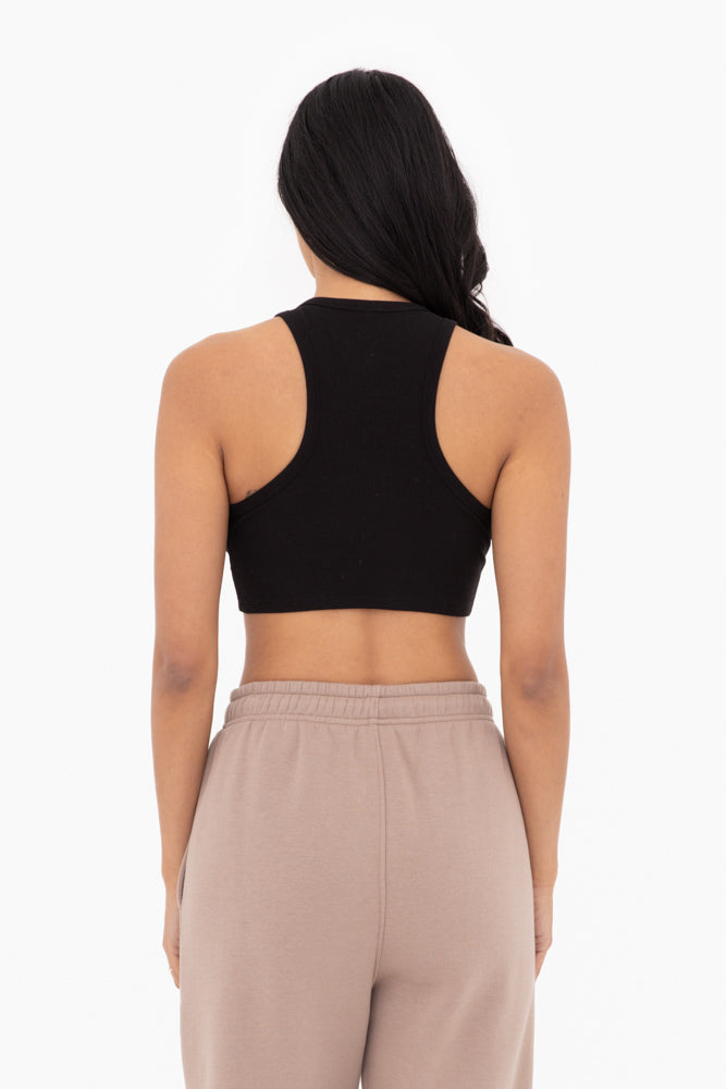 Micro-Ribbed Cropped Racer Athleisure Tank Top - KT11624