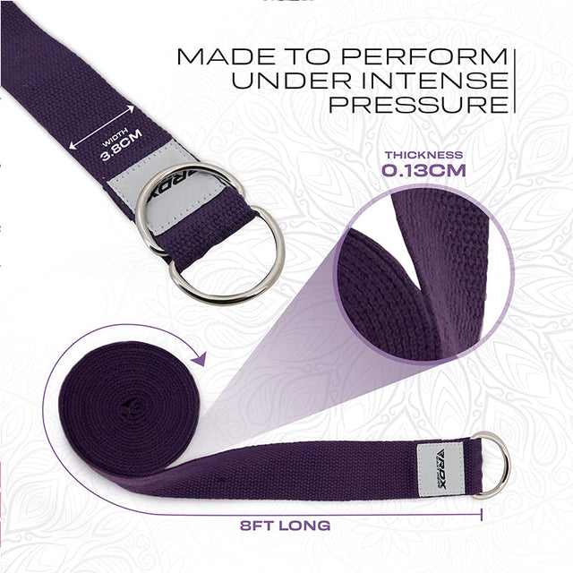 RDX P8 8ft Yoga Strap with D-Ring Buckle Purple - PCB-P8MV