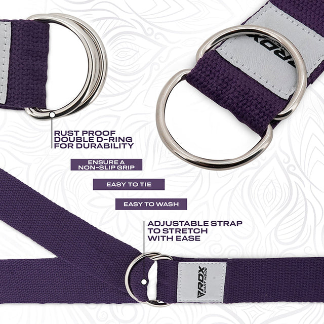 RDX P8 8ft Yoga Strap with D-Ring Buckle Purple - PCB-P8MV