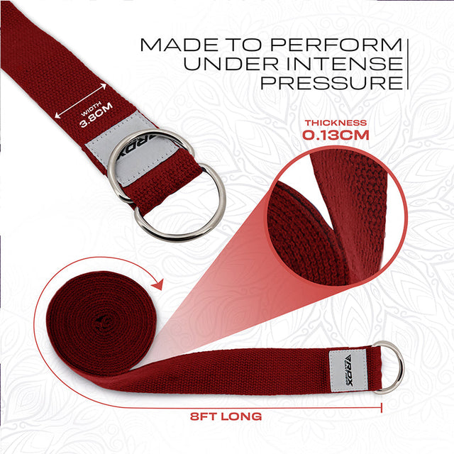 RDX P8 8ft Yoga Strap with D-Ring Buckle Red - PCB-P8FR