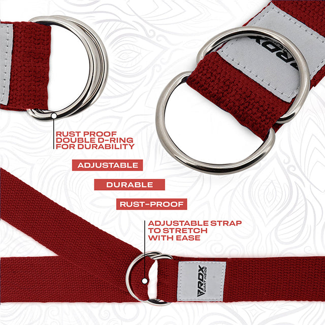 RDX P8 8ft Yoga Strap with D-Ring Buckle Red - PCB-P8FR