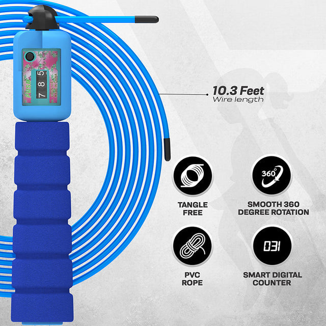 RDX FP Kids 10.3ft Adjustable Skipping Rope with Counter Blue - SRK-FPU-10FT