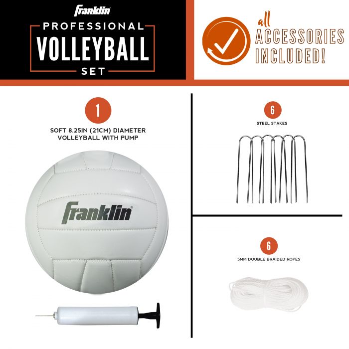 Franklin Sports Volleyball Set with Portable Net + Ball - Professional - 52642