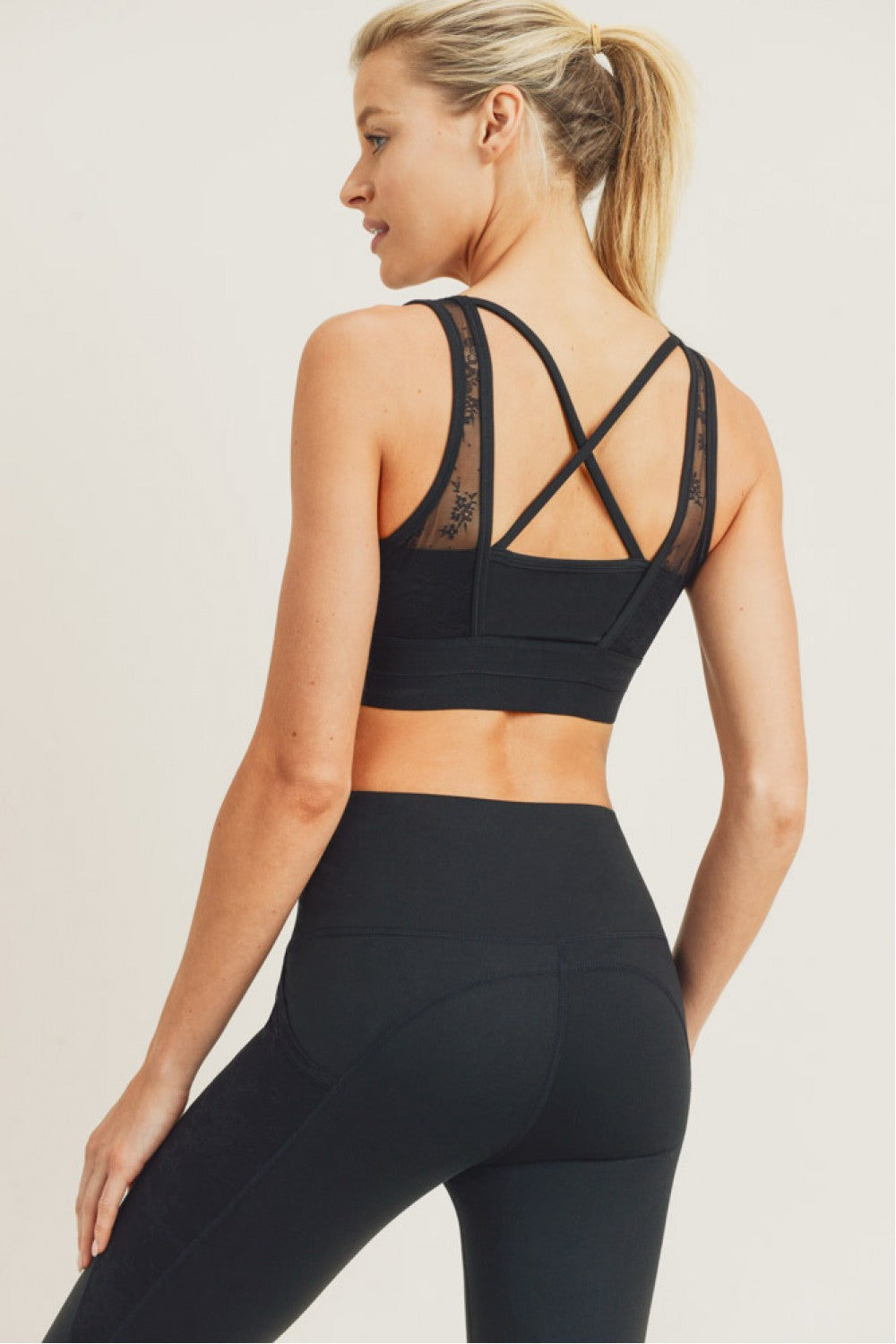FLORAL LACE MESH X-BACK SPORTS BRA - AT2886