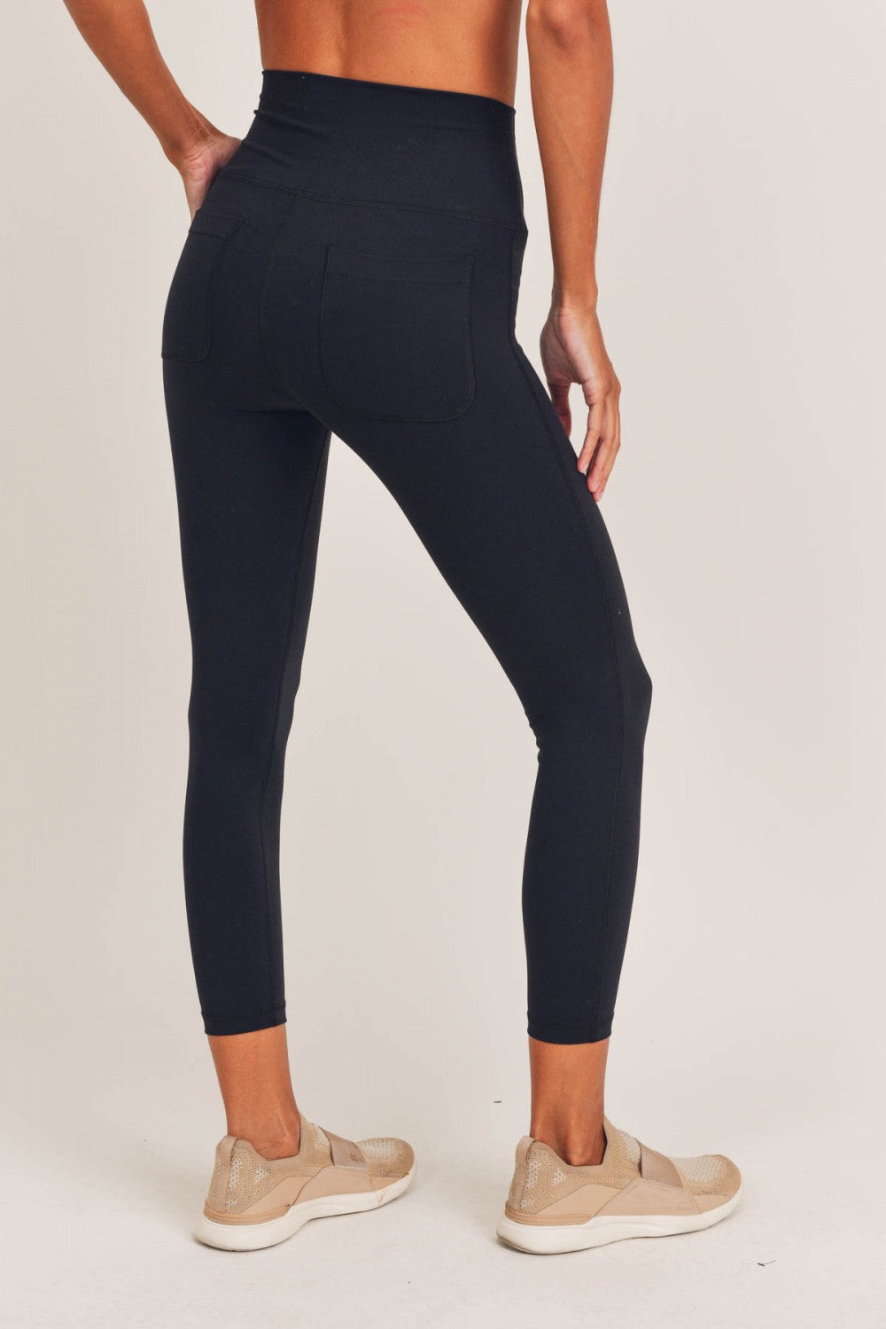 Tapered Band Solid Leggings with Back Pockets - BP606