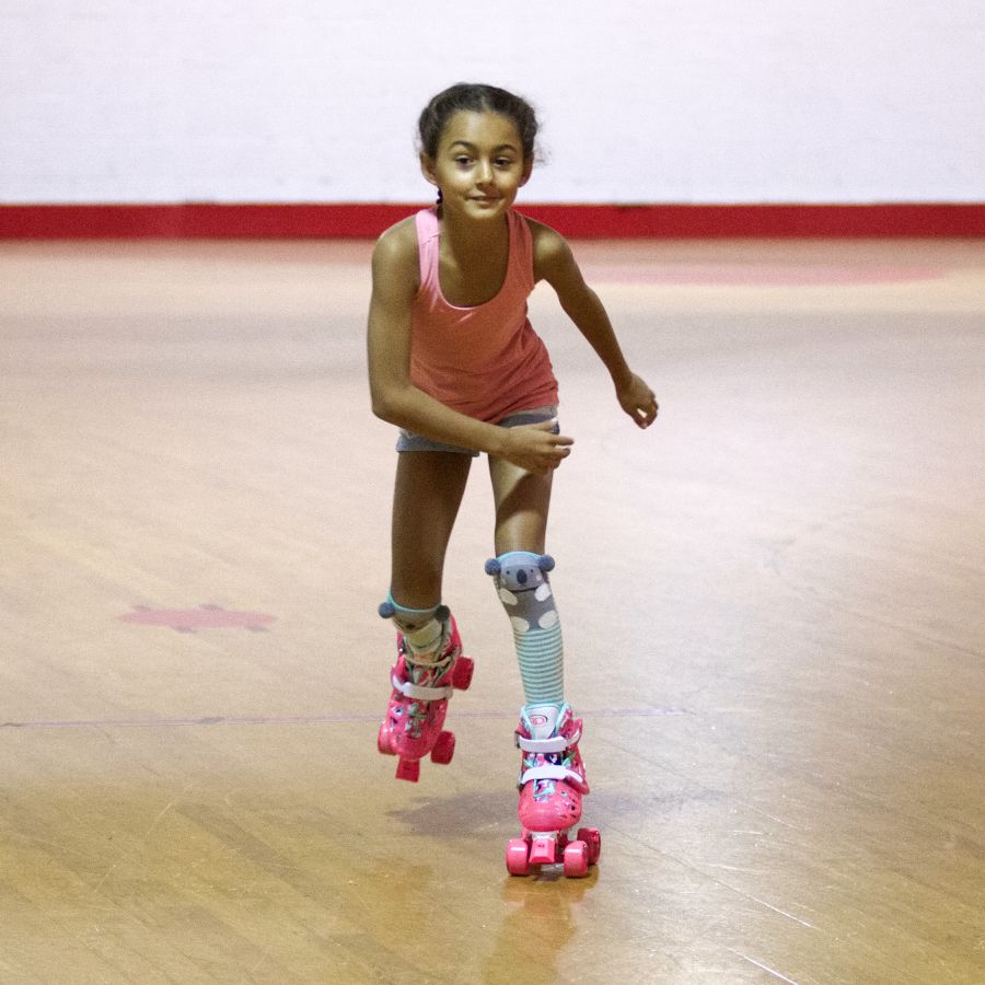 ROLLER DERBY TRAC STAR GIRLS SIZE 12-2 ADJUSTABLE QUAD SKATES WHITE/PINK - 1972M