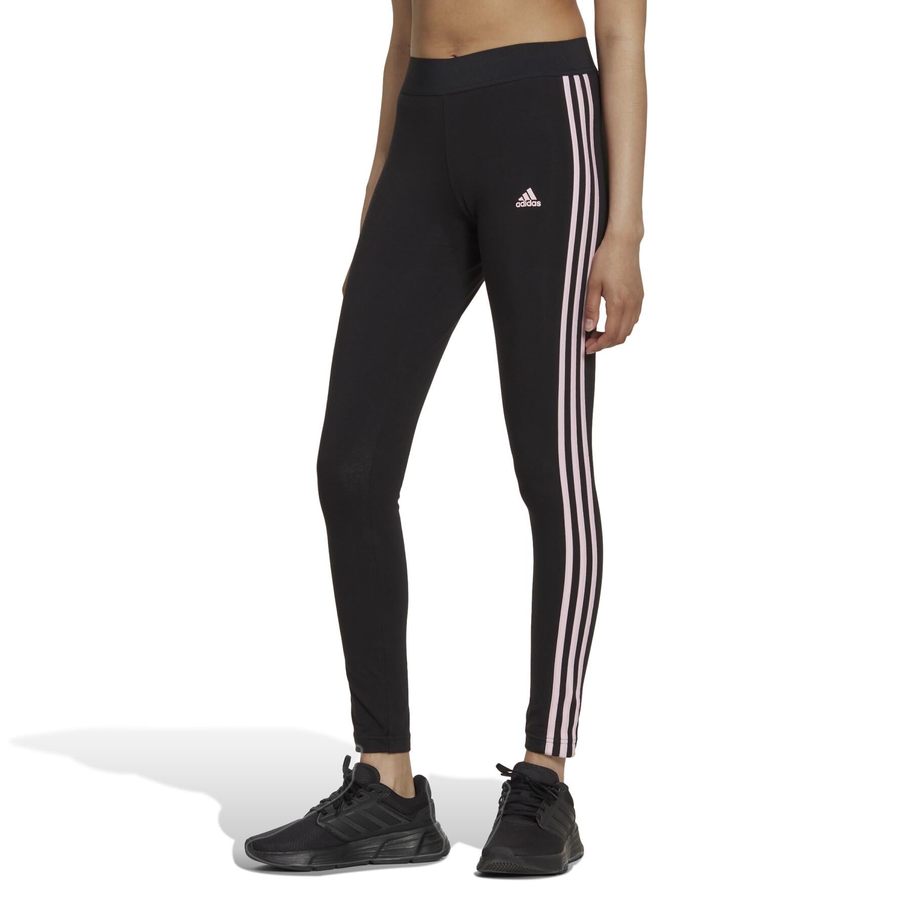 Essentials 3-Stripes Leggings, Black & Fuchsia - adidas